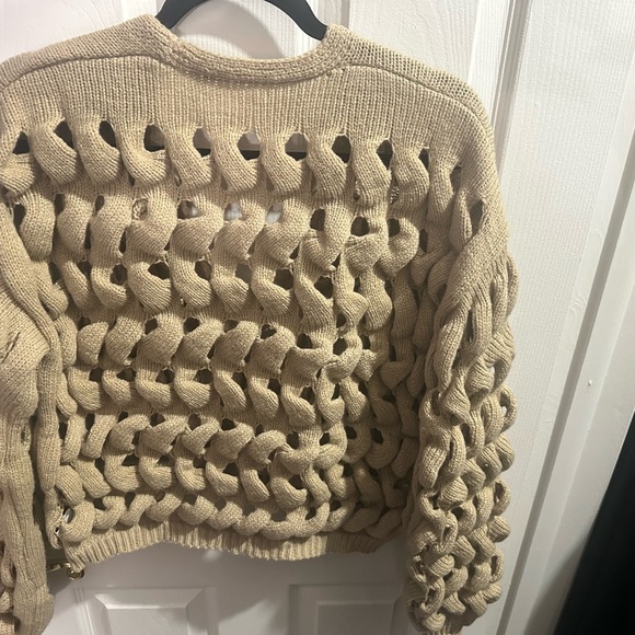 Chunky Hollow Out Knit Khaki Cardigan - Picture 10 of 11